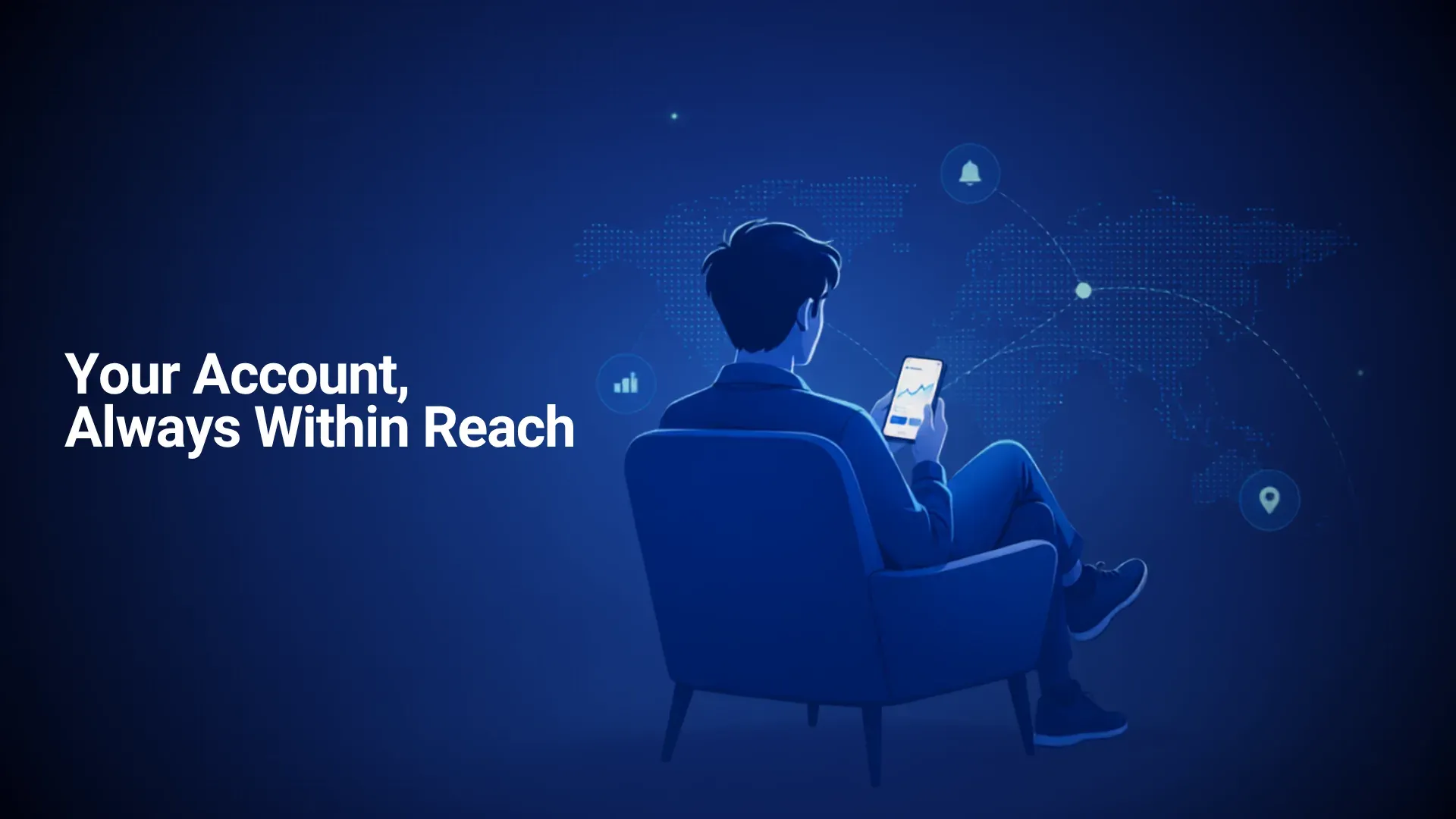 Trader relaxing with the FTM Trader Area app — your account always within reach