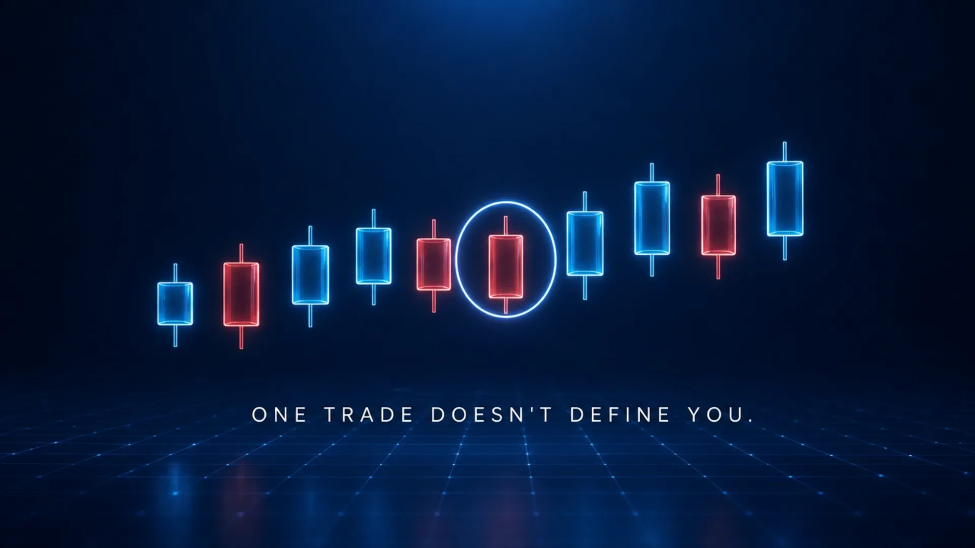 One losing candle circled in a rising chart — one trade does not define you